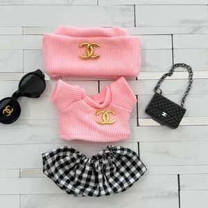 CHANEL Pink Pet Outfit with Black Accessories
